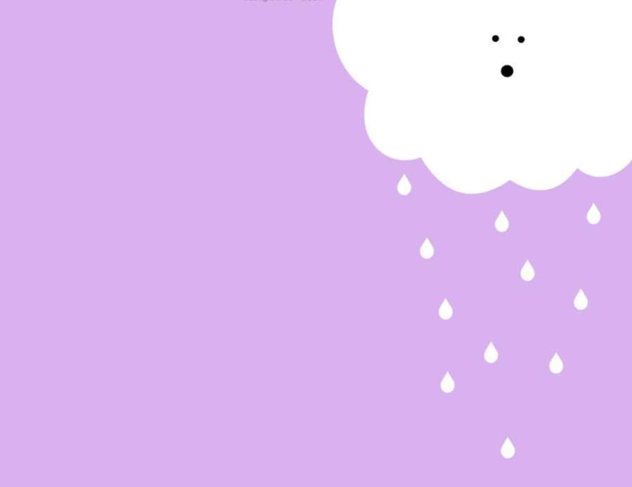 A surprised cartoon cloud raining on a purple background. — Cute Light Purple Wallpaper