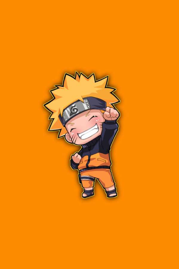 Chibi Naruto Uzumaki sorrindo com punho erguido em fundo laranja. — Cute Naruto Papéis de Parede