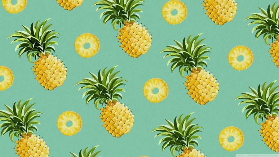 Repeating pineapple and slice pattern on mint green background — Cute Pineapple Wallpaper