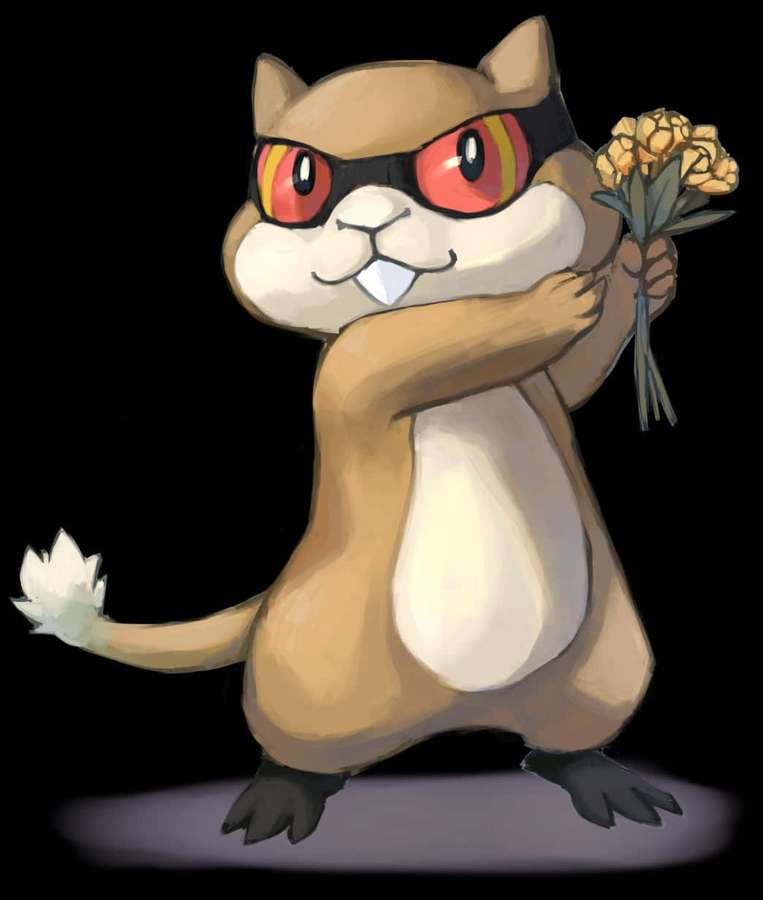 A cartoon rodent wearing sunglasses holding a bouquet of yellow flowers. — Cute Pokemon iPhone Wallpaper
