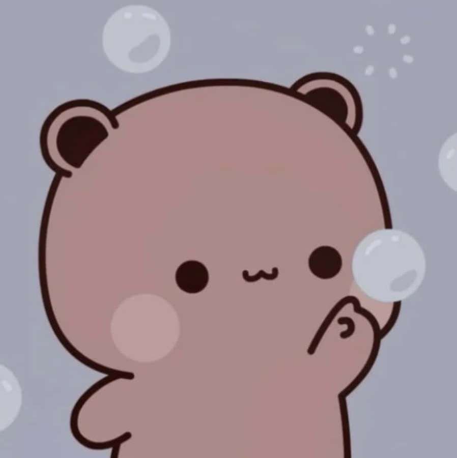 A pink cartoon bear blowing bubbles with a happy expression. — Cute Profile Background