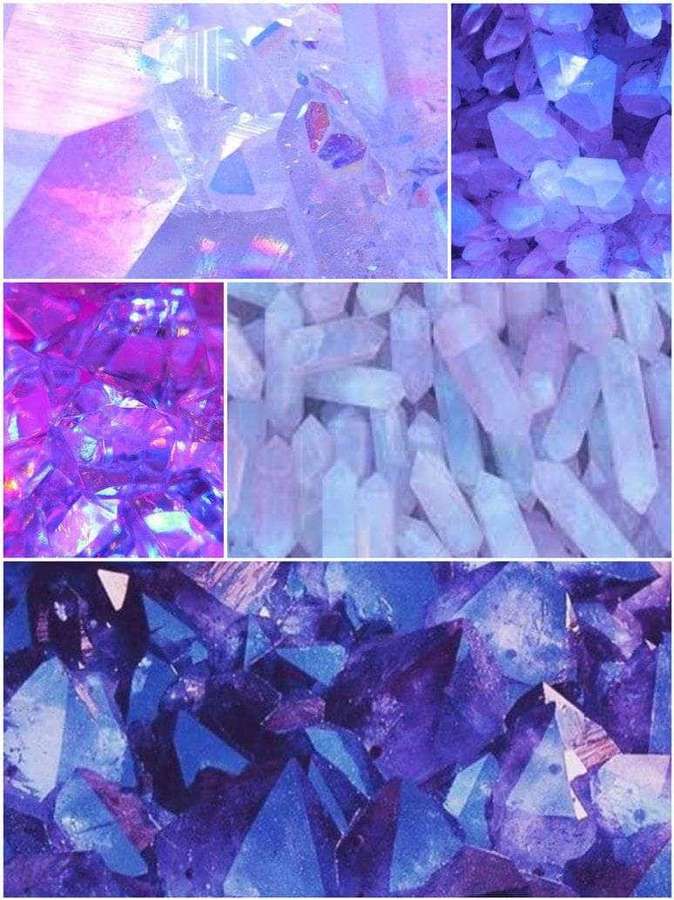 Close-up collage of colorful faceted crystals in purple blue and pink hues. — Cute Purple Background