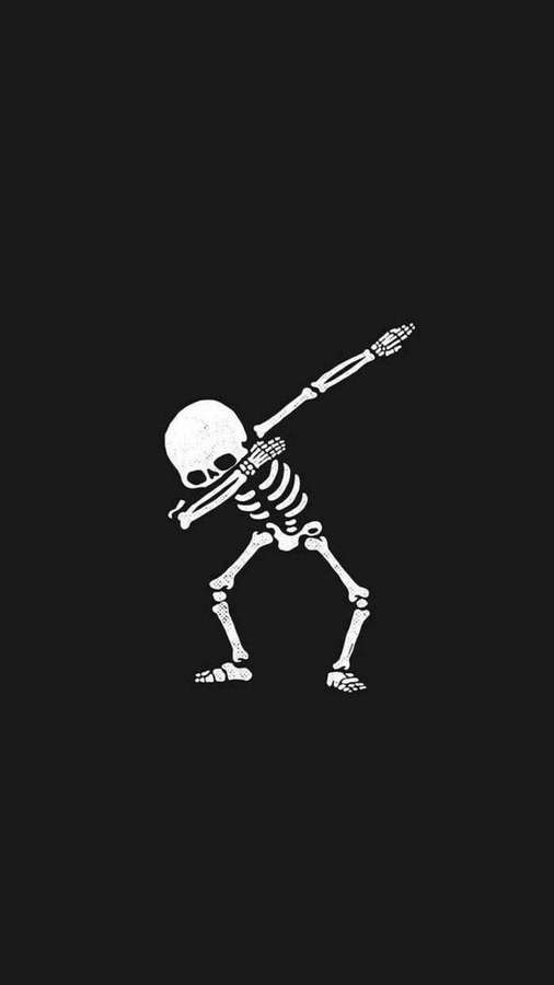 A skeleton doing the dab dance on a black background. — Cute Skeleton iPhone Wallpaper