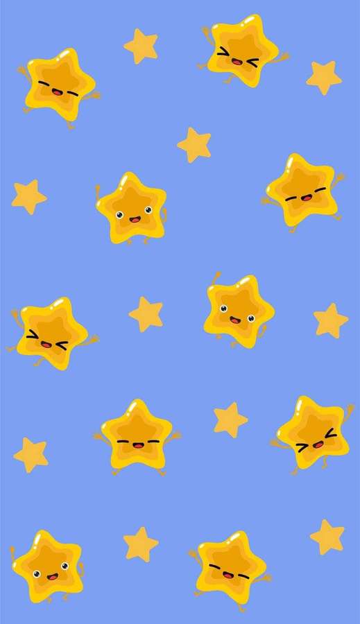 Blue background with scattered yellow cartoon stars having smiling faces. — Cute Star Wallpaper
