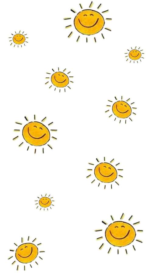 Leijuvia sarjakuva-aurinkoja hymyilevillä kasvoilla valkoisella taustalla. — Cute Sun Taustakuvat