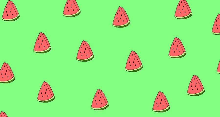 Pattern of cartoon watermelon slices on green background — Cute Watermelon Wallpaper