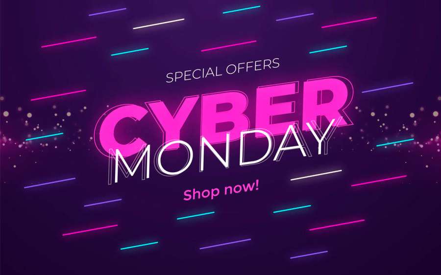 Anuncio del Cyber Monday con líneas de neón brillantes y texto en negrita. — Cyber Monday Fondos de pantalla