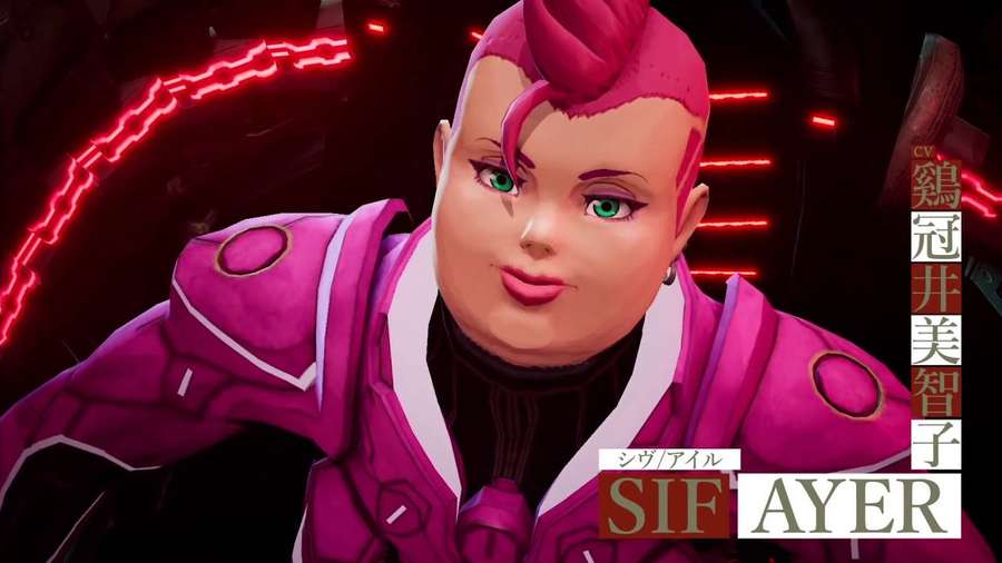 Anime-Charakter in pinker futuristischer Rüstung mit grünen Augen und roten Neonlichtern. — Daemon Bilder