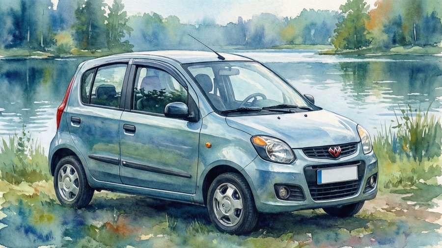 Watercolor painting of a Daewoo Matiz by a lake. — Daewoo Matiz Wallpaper