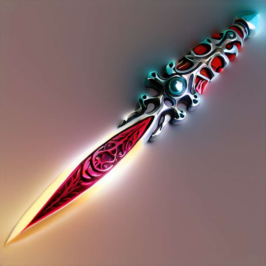 Glowing ornate fantasy dagger with neon red and blue patterns. — Dagger PNG