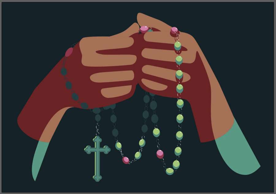 Hands holding a rosary with colorful beads and a cross. — Daily Wallpaper