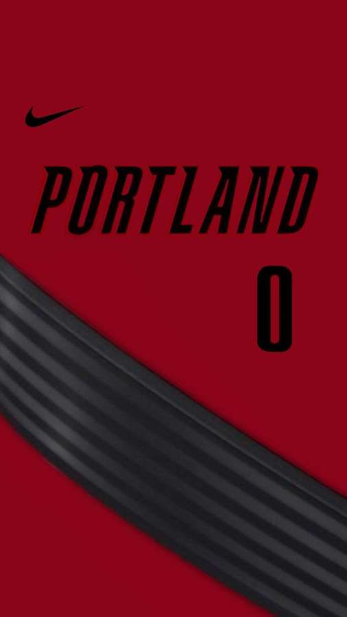 Red background with black Portland text and number zero, diagonal ribbed texture. — Damian Lillard Background