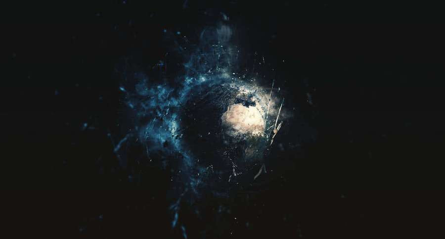 A vibrant blue nebula with a glowing core in the vast darkness of space. — Dark Divinity Wallpaper