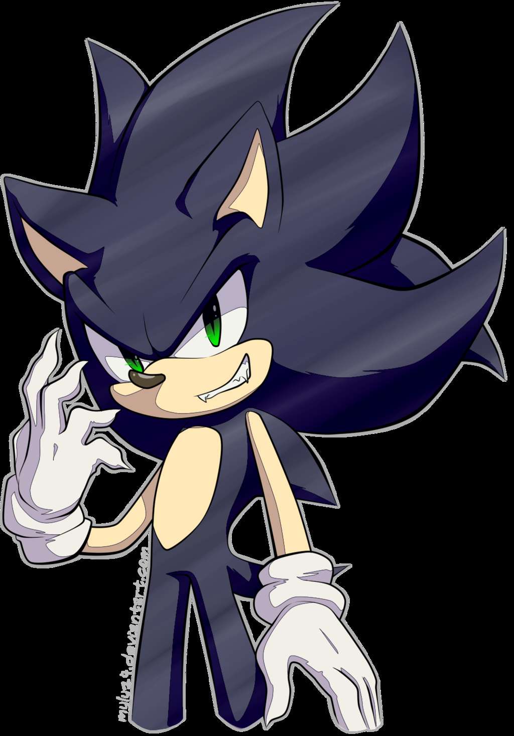 Dark blue hedgehog character with green eyes and white gloves posing confidently. — Dark PNG