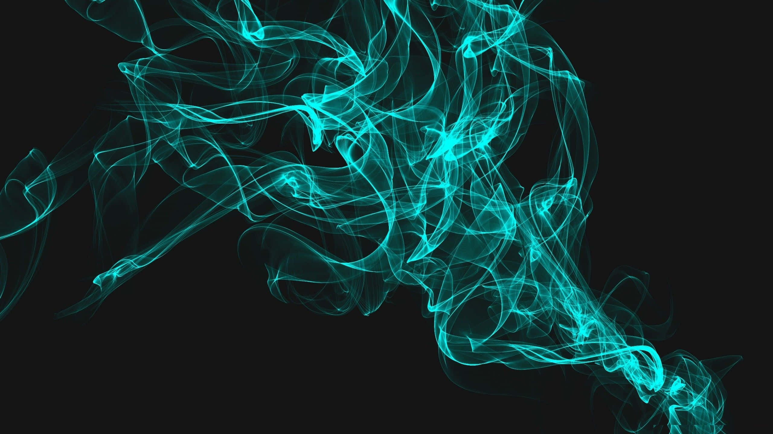 Turquoise smoke flows in elegant curves against a black backdrop. — Dark Teal Background