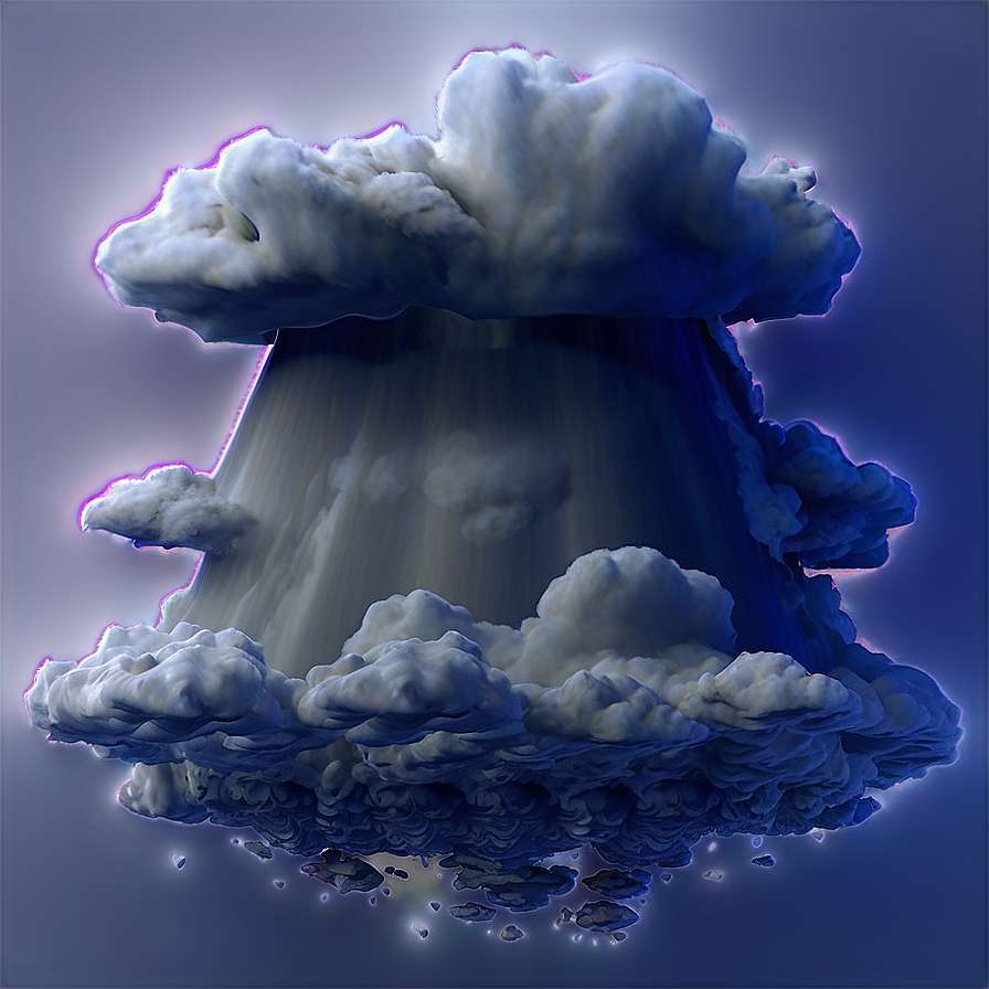 A glowing purple-edged cloud shaped like a volcano with rain falling from its peak. — Darkness PNG