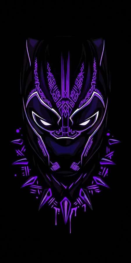 Leuchtend lila Black Panther-Maske mit Stammesmustern auf schwarzem Hintergrund — Dc Comics Bilder