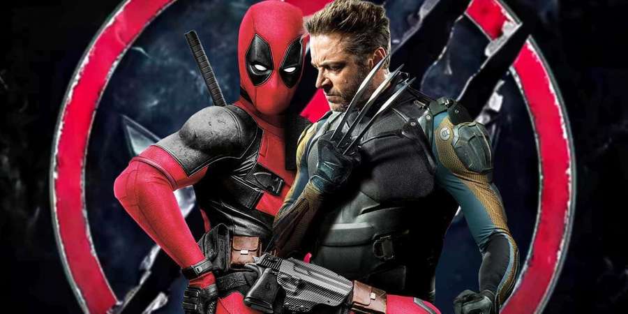 Deadpool and Wolverine pose with weapons against a broken shield background. — Deadpool And Wolverine Wallpaper