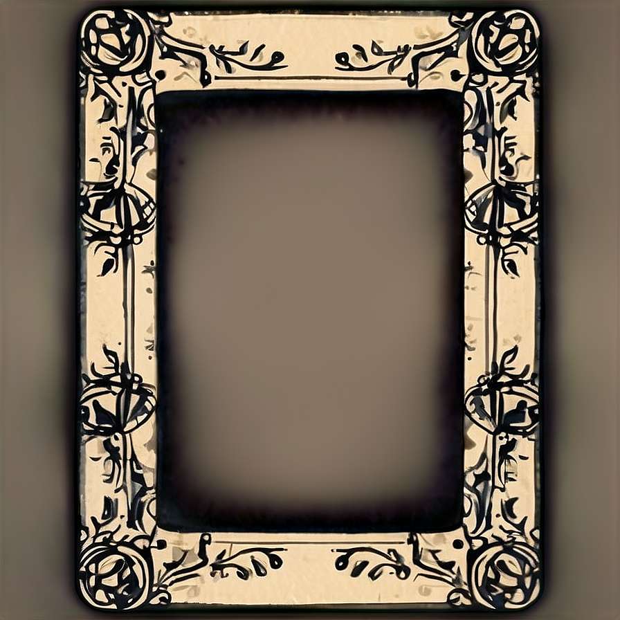 Moldura vintage ornamentada com arabescos florais pretos sobre fundo creme — Décadas Papéis de Parede