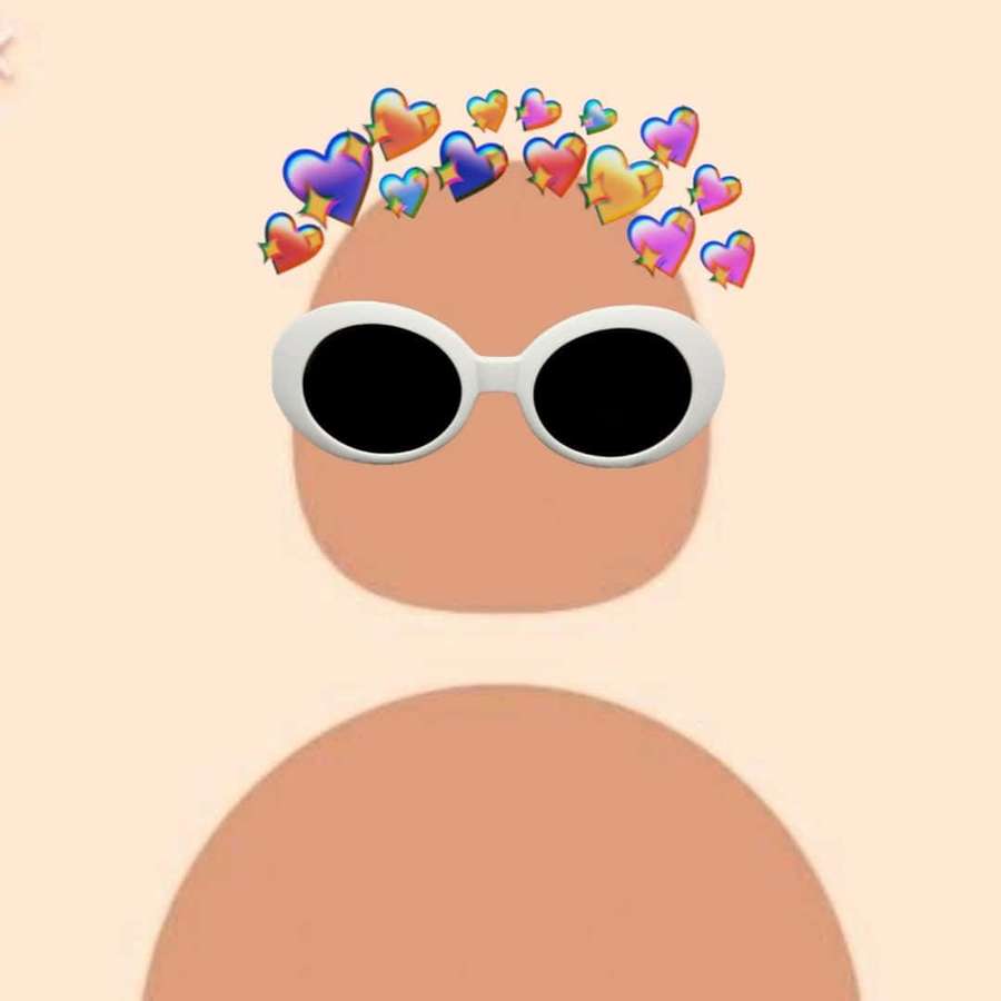 A stylized face with white sunglasses and rainbow hearts floating above. — Default Pfp Aesthetic Wallpaper