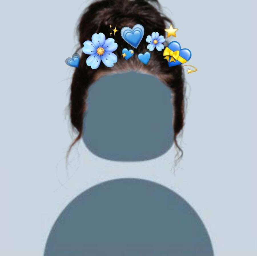Person with dark hair decorated with blue floral and heart emojis. — Default Pfp Wallpaper
