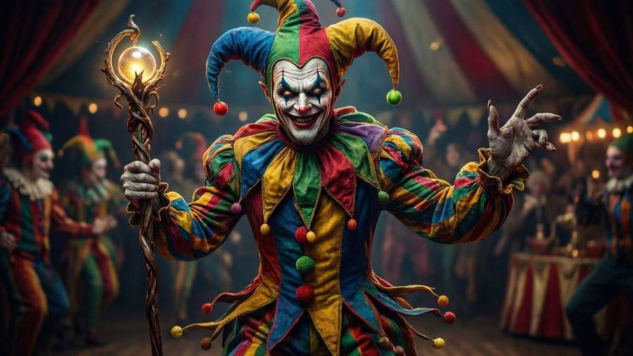 Sinister demon jester in dark carnival, surreal art. — Demo Wallpaper
