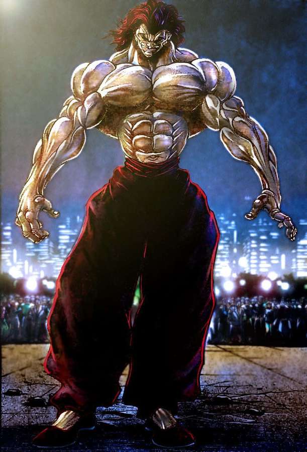 Personagem de anime com músculos exagerados e cabelo vermelho em pé em uma cidade à noite. — Demônio do anime Papéis de Parede