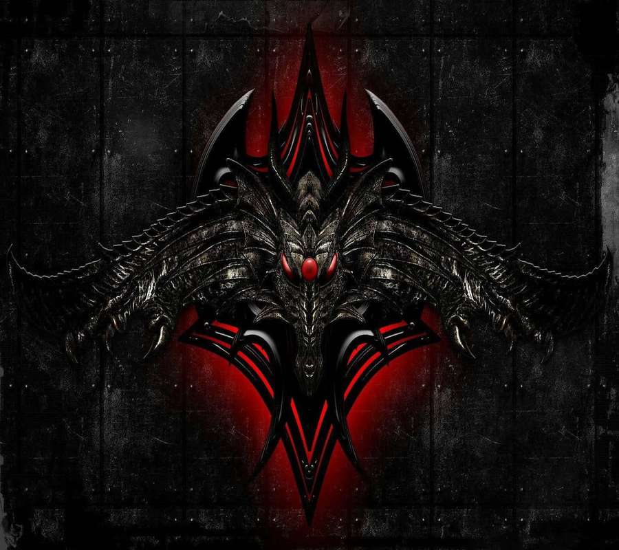 Un dragón demoníaco negro con ojos rojos y acentos rojos brillantes en una pared oscura texturizada. — Demonio Oscuro Fondos de pantalla