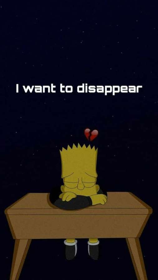 Bart Simpson está sentado en un escritorio con un corazón roto sobre su cabeza bajo un cielo estrellado. — Desaparecer Fondos de pantalla