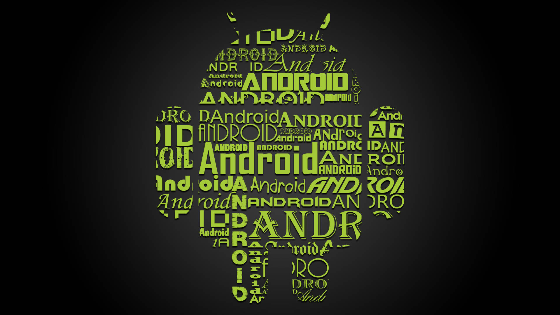 Logotipo verde de robô Android feito de texto em fundo escuro — Desenvolvedor Android Papéis de Parede