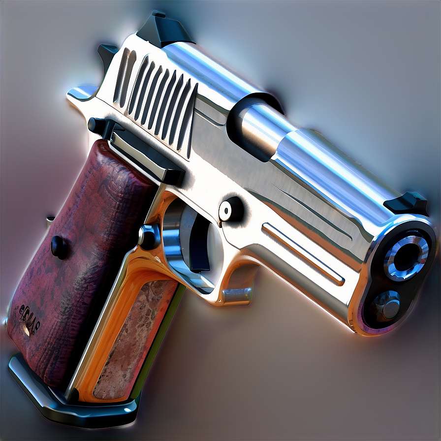 A futuristic glowing handgun with chrome and wood details. — Desert Eagle PNG