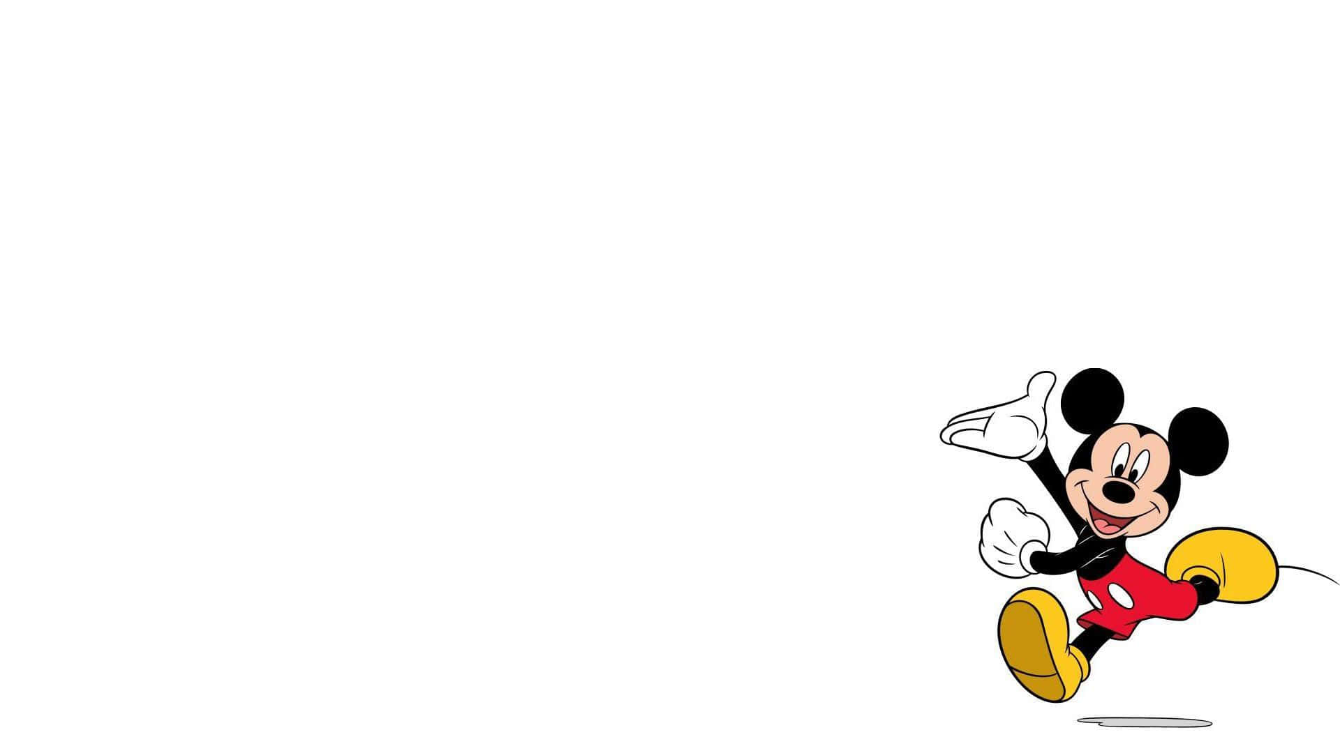 Mickey Mouse acenando com um sorriso alegre em um fundo branco minimalista. — Desktop do Mickey Mouse Papéis de Parede