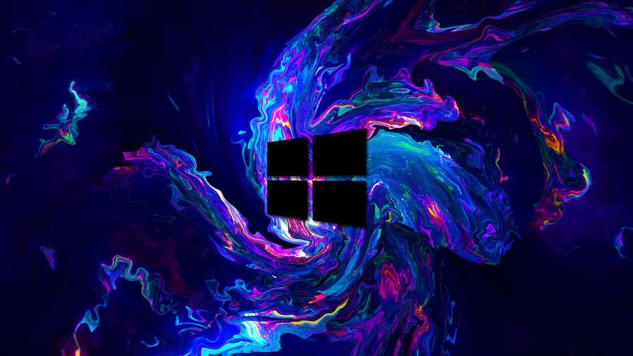 Logotipo do Windows cercado por cores neon rodopiantes em um design abstrato digital. — Desktop HD Papéis de Parede