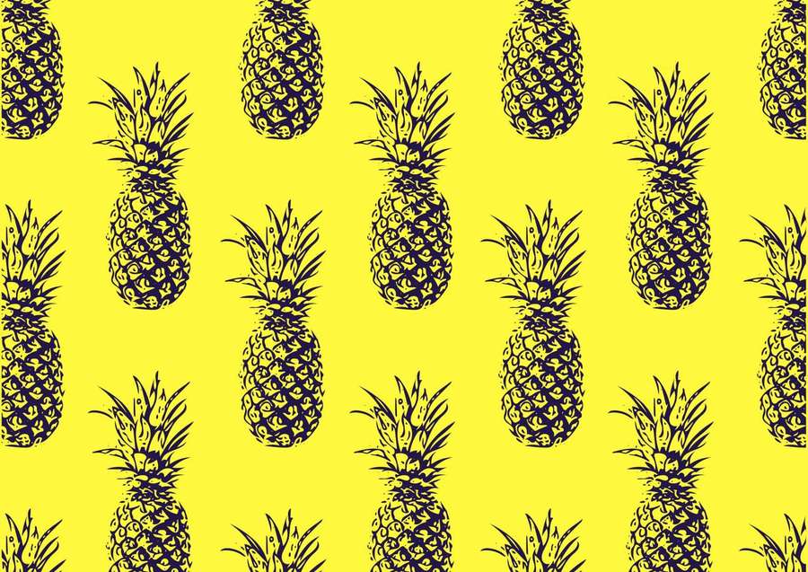 Pola nanas hitam dengan latar belakang kuning terang — Desktop Nanas Wallpaper