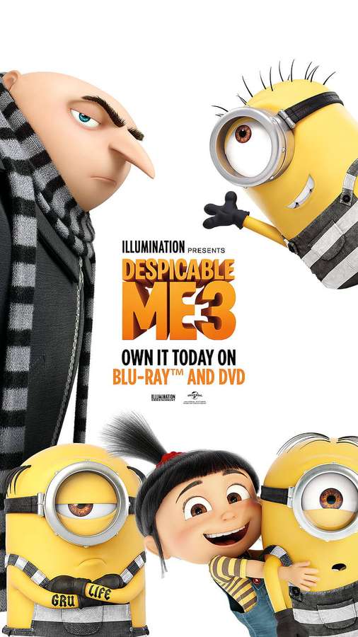 Gru ja Minionsit elokuvasta Itse ilkimys 3 hymyilemässä elokuvajulisteessa. — Despicable Me 3 Taustakuvat