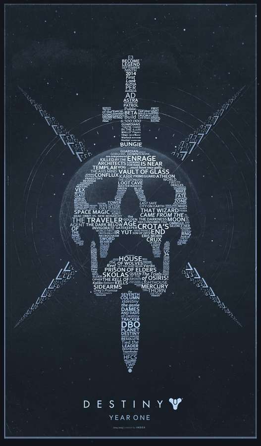 Destiny Year One sword-shaped word art against a starry space background. — Destiny 2 iPhone Background