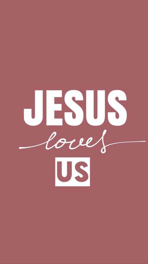 Papel de parede de texto com 'JESUS loves US' em branco sobre fundo rosa poeira. — Deus te ama Papéis de Parede