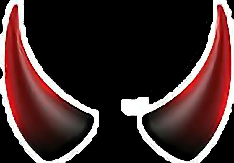 Red devil horns with white outlines on black background. — Devil Horns PNG