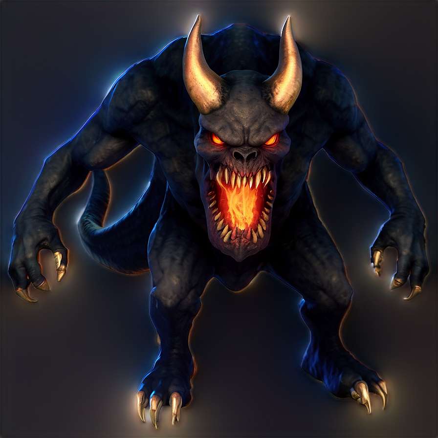 A demonic creature with glowing eyes and fiery mouth lunges forward. — Devil PNG