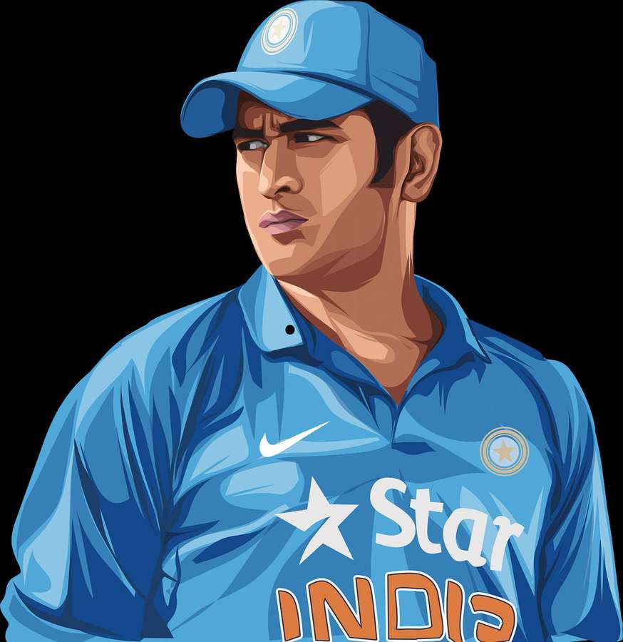 Portrait of a cricket player in blue jersey and cap. — Dhoni HD Wallpaper