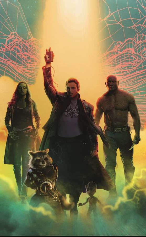 Guardians of the Galaxy-Team posiert heldenhaft in einer leuchtenden kosmischen Szene. — Die Wächter Der Galaxis 2 Wallpaper