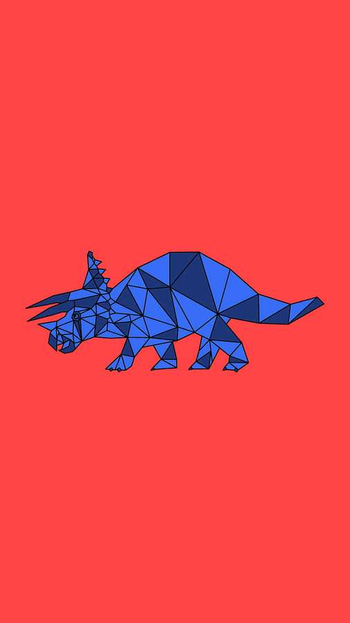 Triceratops geométrico azul sobre fondo rojo coral — Dinosaurio Azul Fondos de pantalla