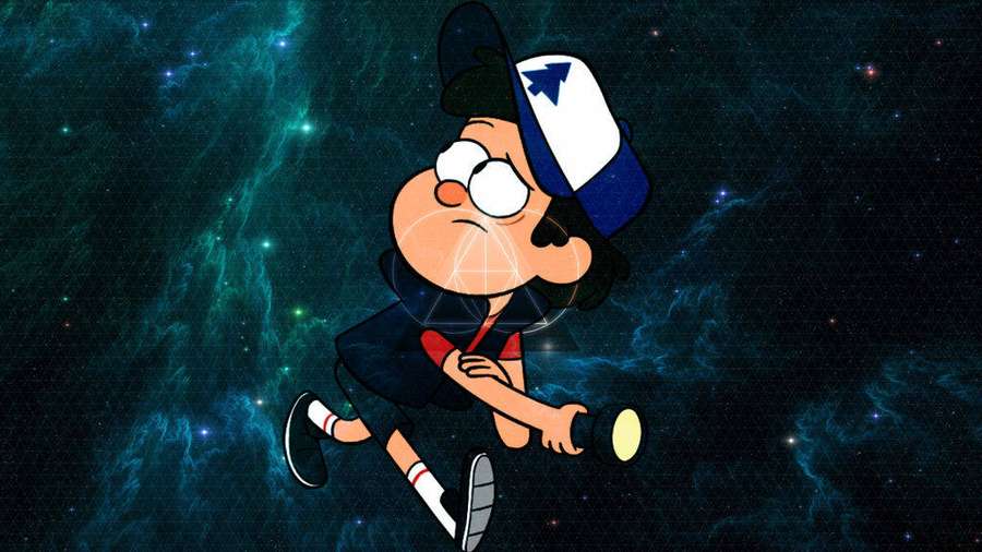 Niño de dibujos animados corriendo por el espacio con linterna — Dipper Fondos de pantalla