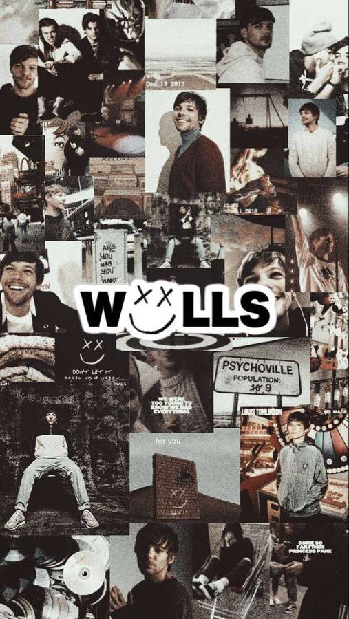 Un collage fotográfico en blanco y negro de jóvenes en entornos urbanos con texto superpuesto y un logotipo central 'WALLS'. — Dirección Fondos de pantalla