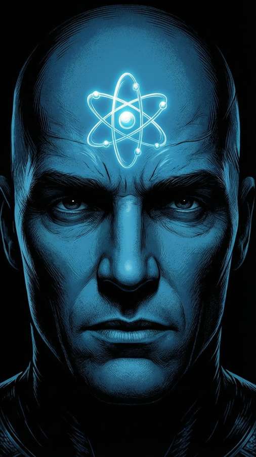 Close-up of Doctor Manhattan with hydrogen symbol on forehead. — Doctor manhattan Background