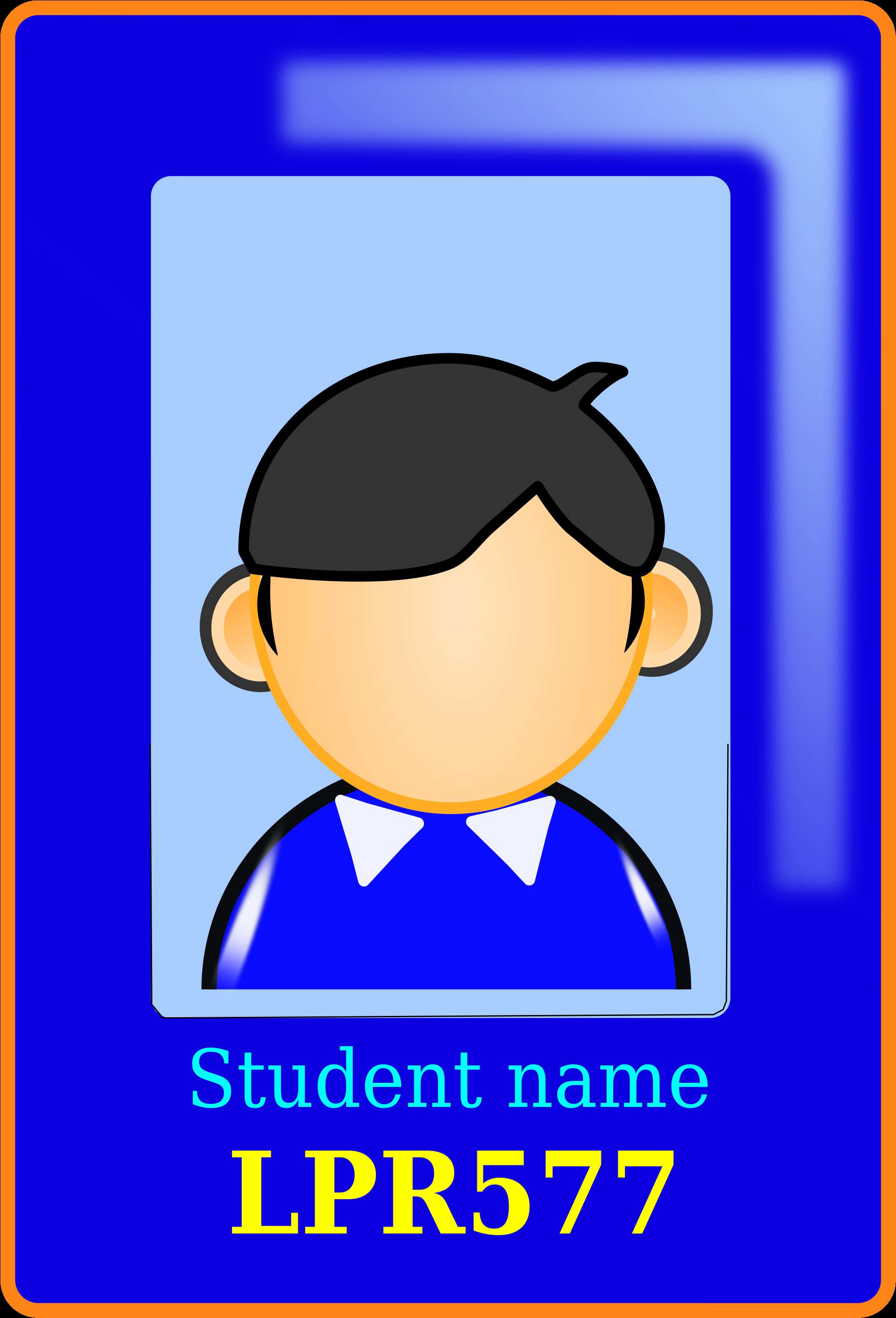 Student ID card with cartoon avatar and ID number LPR577 — Document PNG