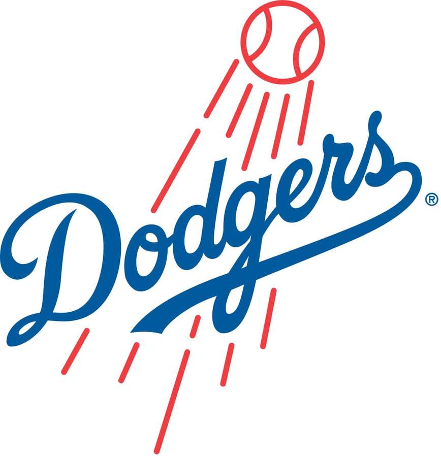 Dodgers baseball team logo in blue and red on white background. — Dodgers Background