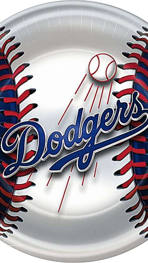 Silver paper plate with Dodgers logo and baseball stitching design. — Dodgers iPhone Wallpaper