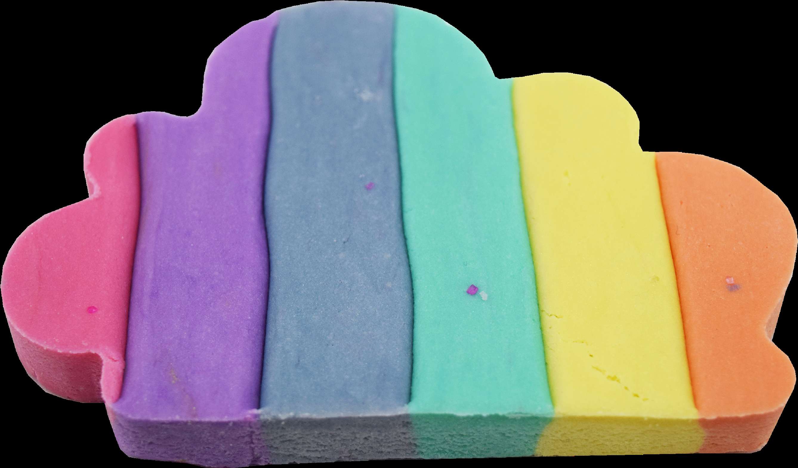 A rainbow-colored cloud-shaped bath bomb with pastel stripes. — Doh PNG