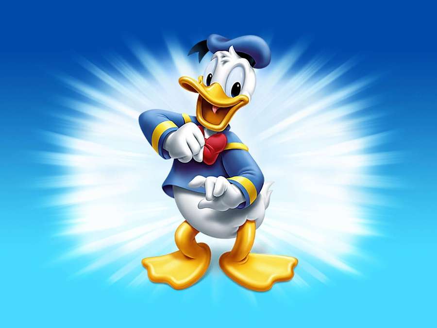Kalle Anka i sjömansdräkt pekar med glatt uttryck mot strålande blå bakgrund. — Donald Duck Bakgrundsbilder